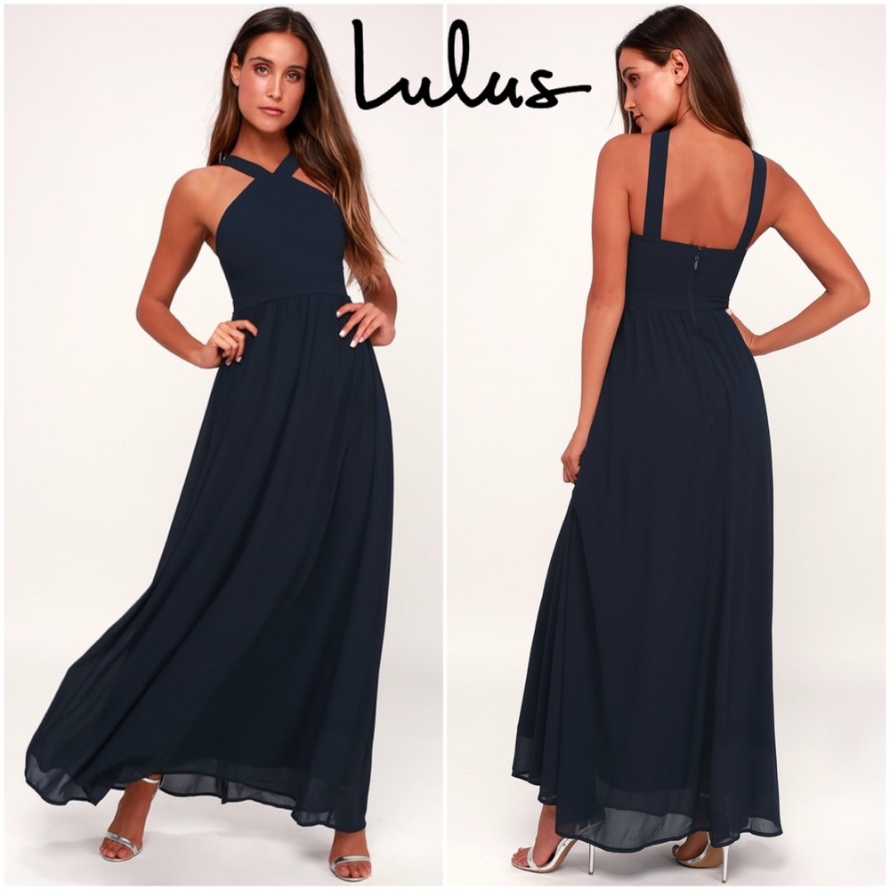 NWOT Lulu’s Air of Romance Blue Maxi Dress XS